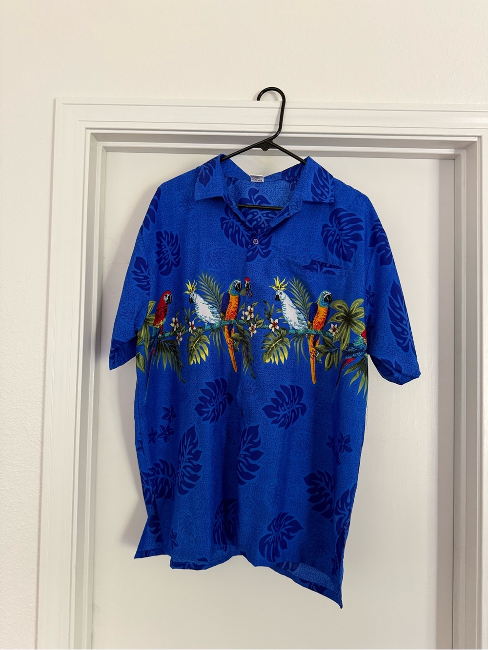 Blue Tropical Parrot Print Men's Hawaiian  Shirt